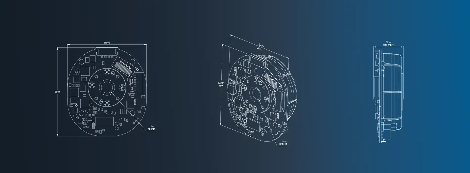 Diagrams showing dimensions of Titan Integrated Servo Drives